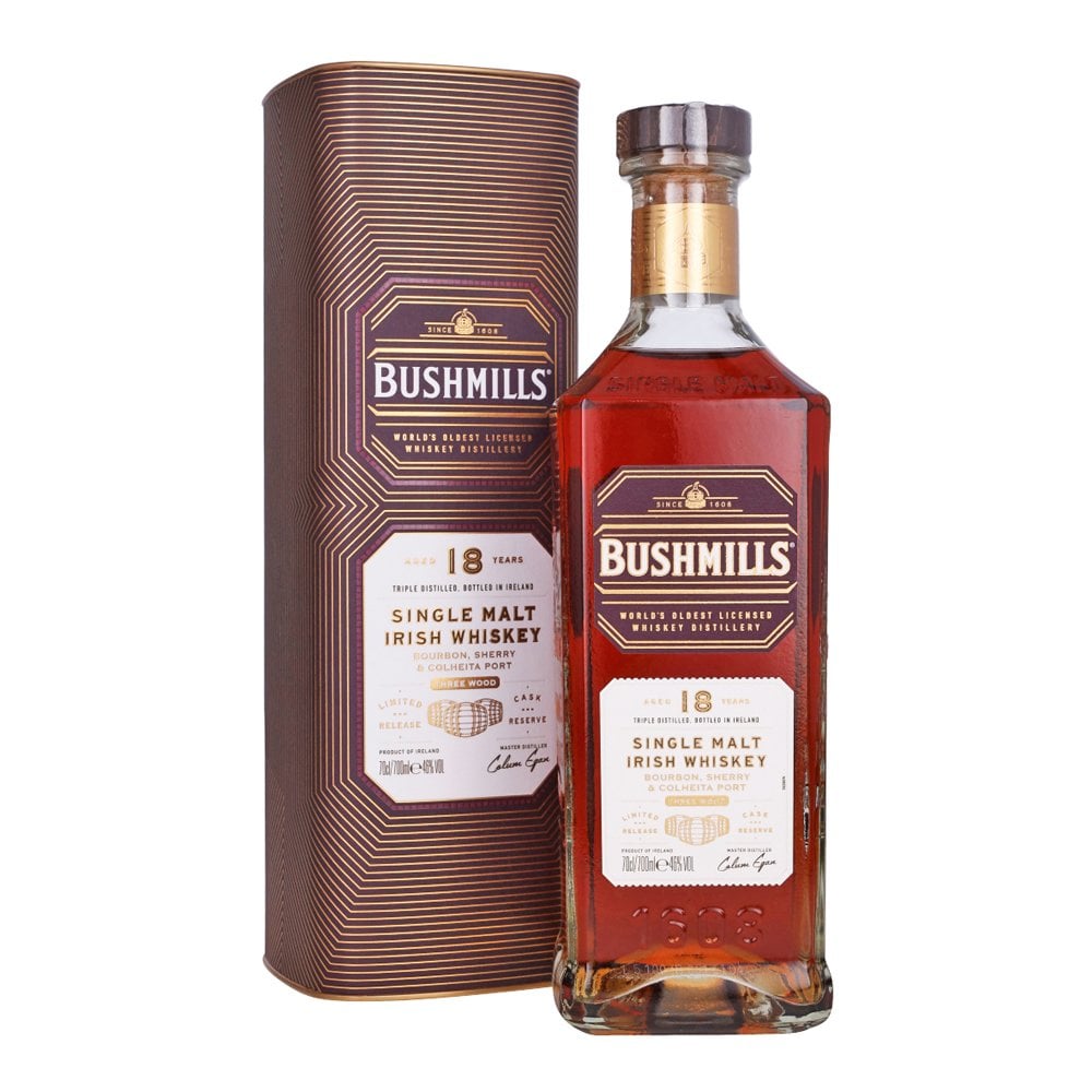 Bushmills Three Wood 18 Year Old, Bourbon, Port & Sherry Cask, 2025, 46% whisky bottle
